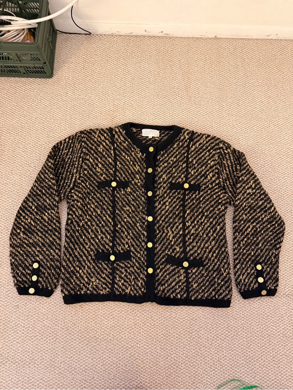 Peruvian Connection Black and Cream Merino Wool Textured Knit Sweater